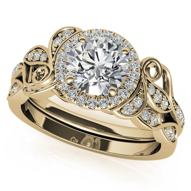 Natured Inspired Round Brilliant Moissanite Cathedral Engagement Ring