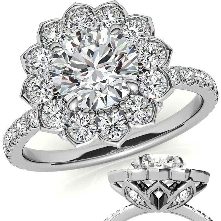 Round Flower Inspired Moissanite Halo Engagement Ring