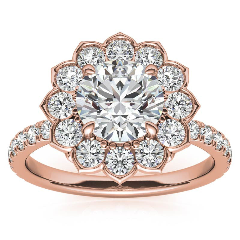 Round Flower Inspired Moissanite Halo Engagement Ring