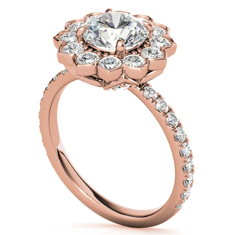 Round Flower Inspired Moissanite Halo Engagement Ring