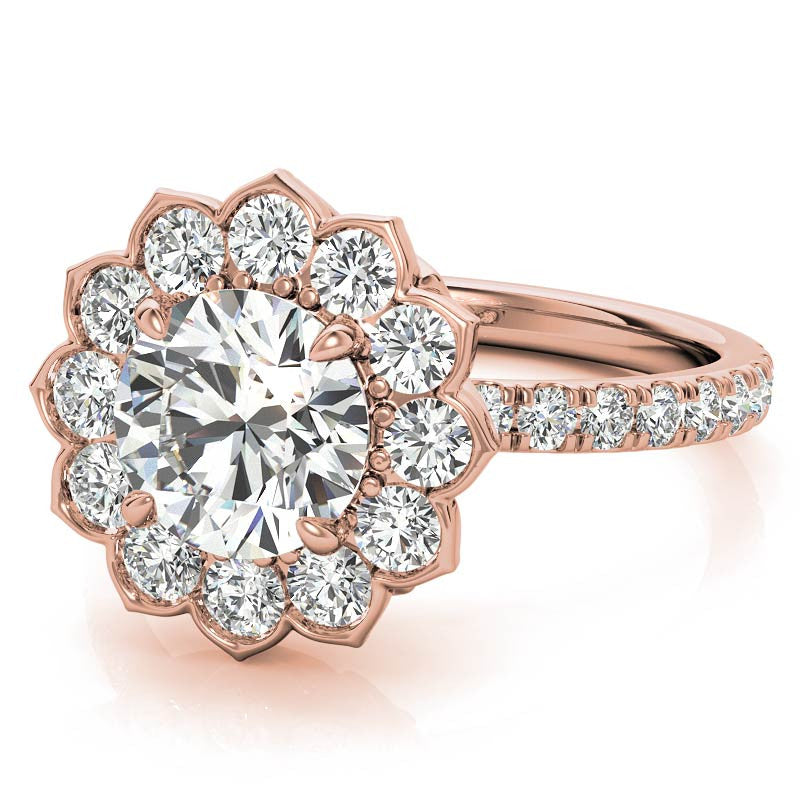 Round Flower Inspired Moissanite Halo Engagement Ring