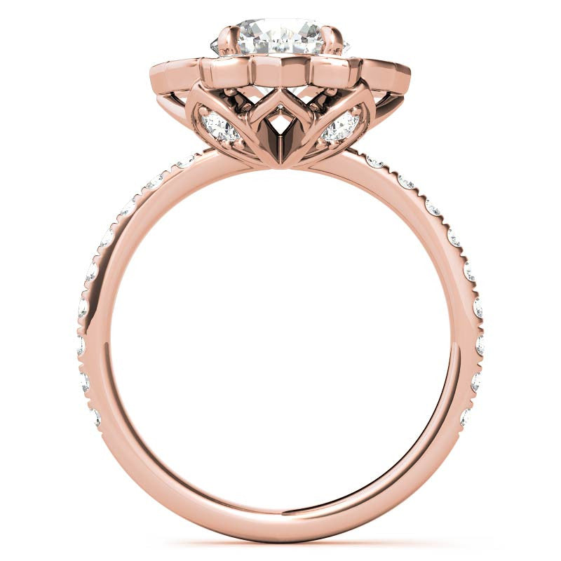 Round Flower Inspired Moissanite Halo Engagement Ring