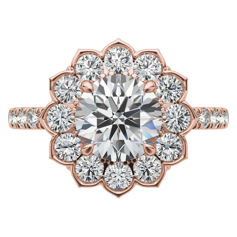 Round Flower Inspired Moissanite Halo Engagement Ring