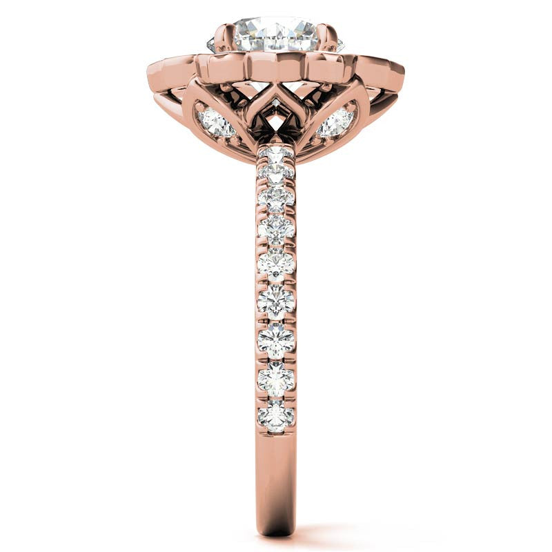 Round Flower Inspired Moissanite Halo Engagement Ring