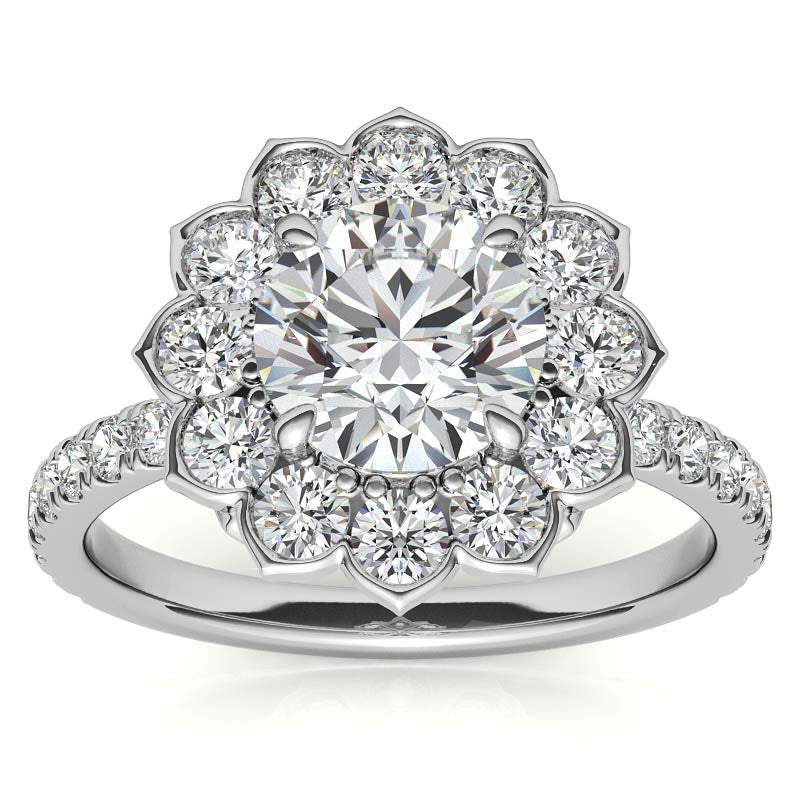 Round Flower Inspired Moissanite Halo Engagement Ring
