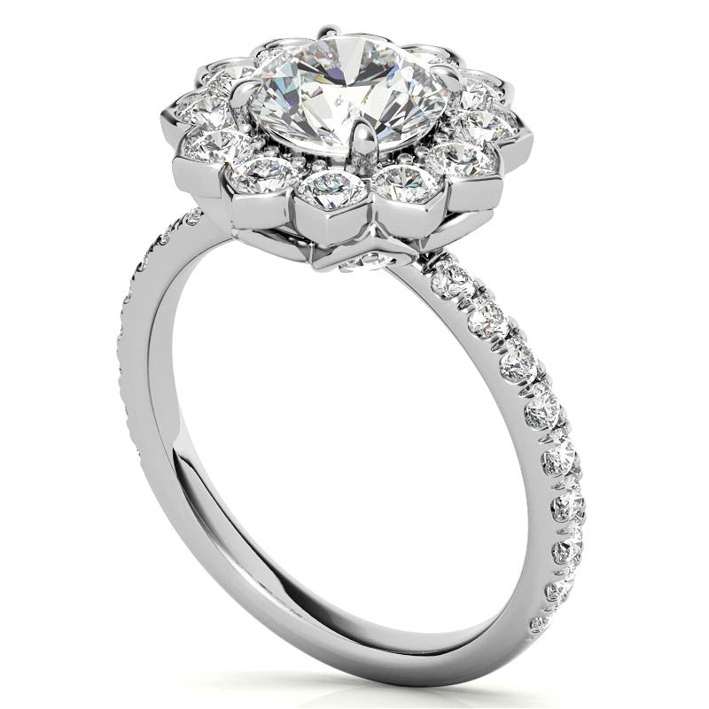 Round Flower Inspired Moissanite Halo Engagement Ring