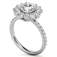 Round Flower Inspired Moissanite Halo Engagement Ring