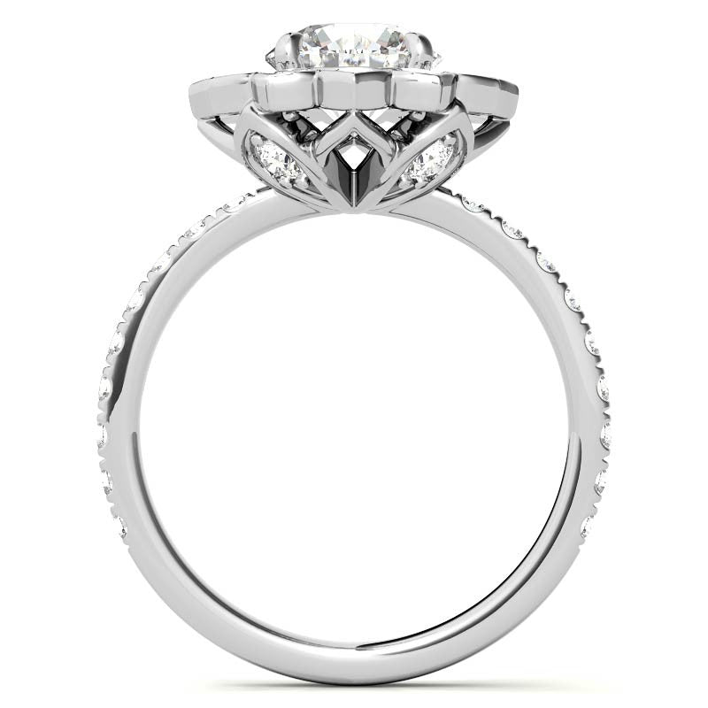 Round Flower Inspired Moissanite Halo Engagement Ring