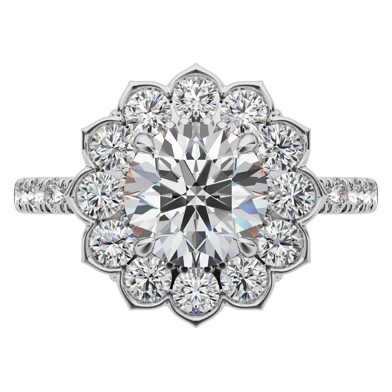 Round Flower Inspired Moissanite Halo Engagement Ring
