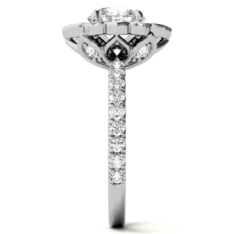 Round Flower Inspired Moissanite Halo Engagement Ring