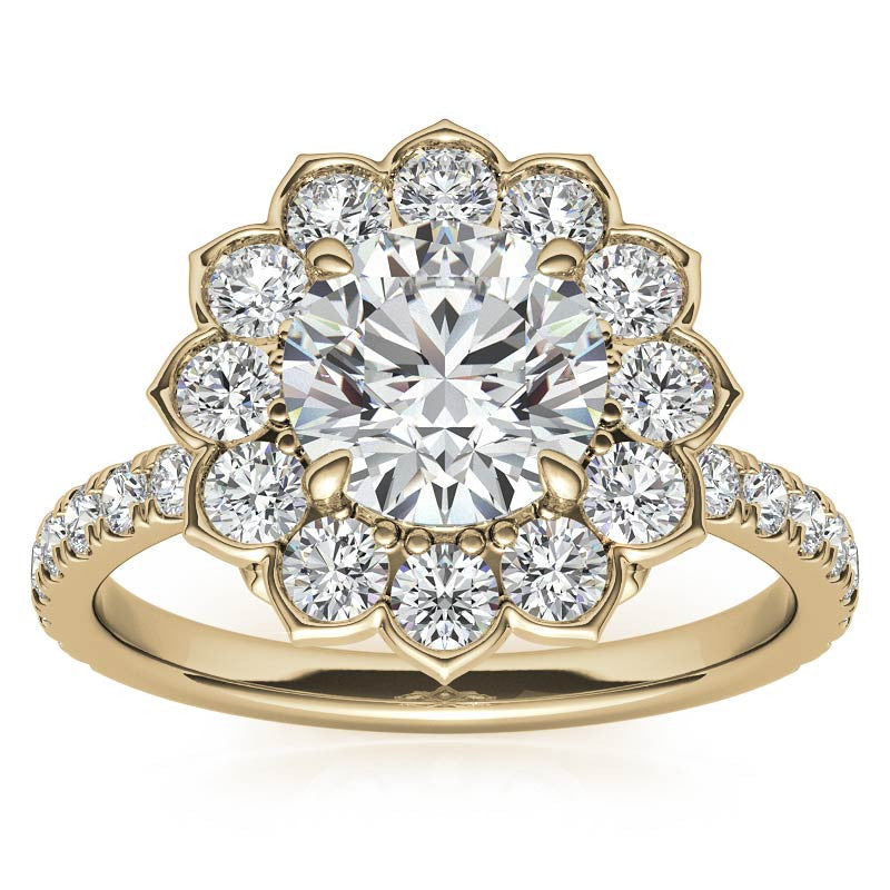 Round Flower Inspired Moissanite Halo Engagement Ring