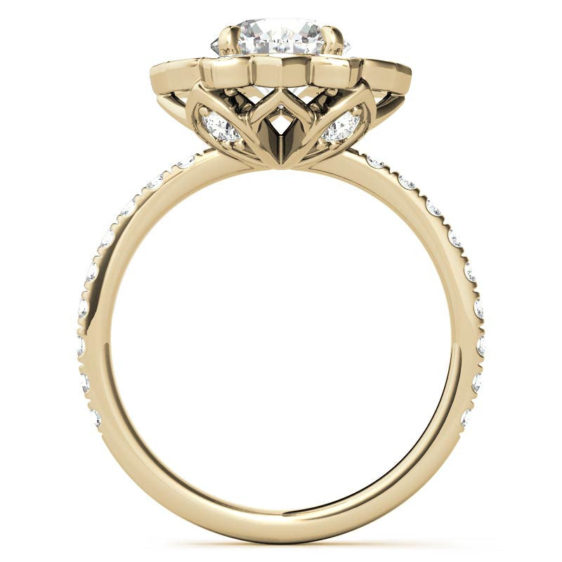 Round Flower Inspired Moissanite Halo Engagement Ring
