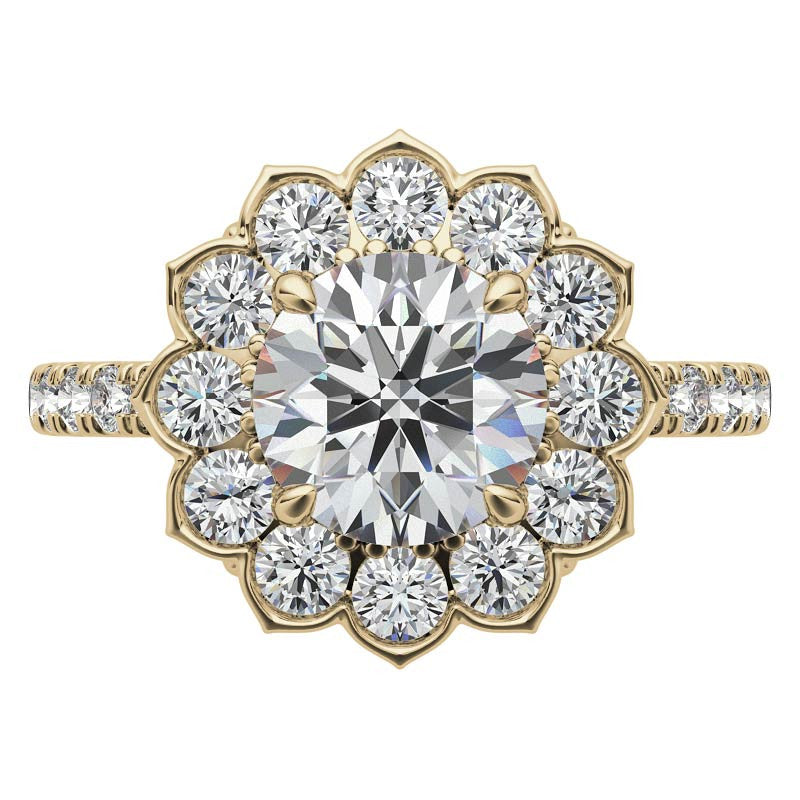 Round Flower Inspired Moissanite Halo Engagement Ring