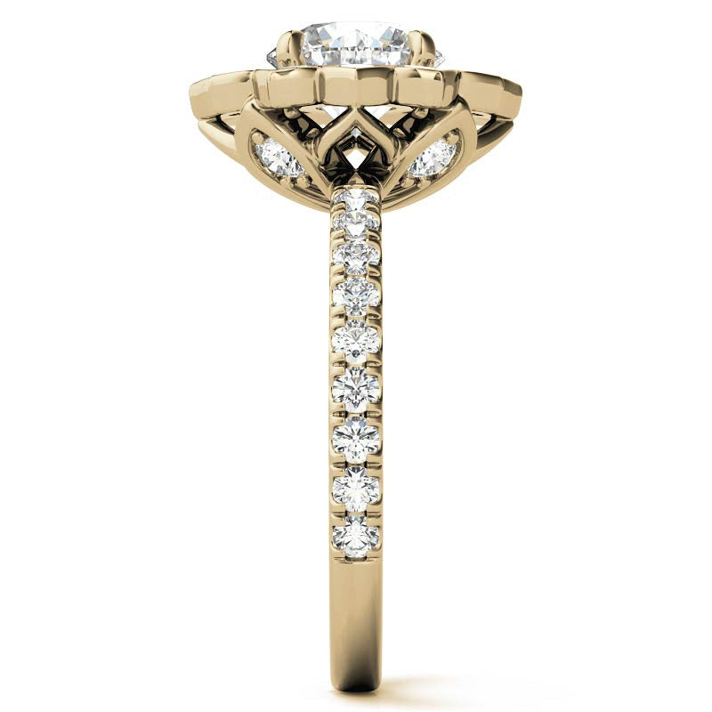 Round Flower Inspired Moissanite Halo Engagement Ring