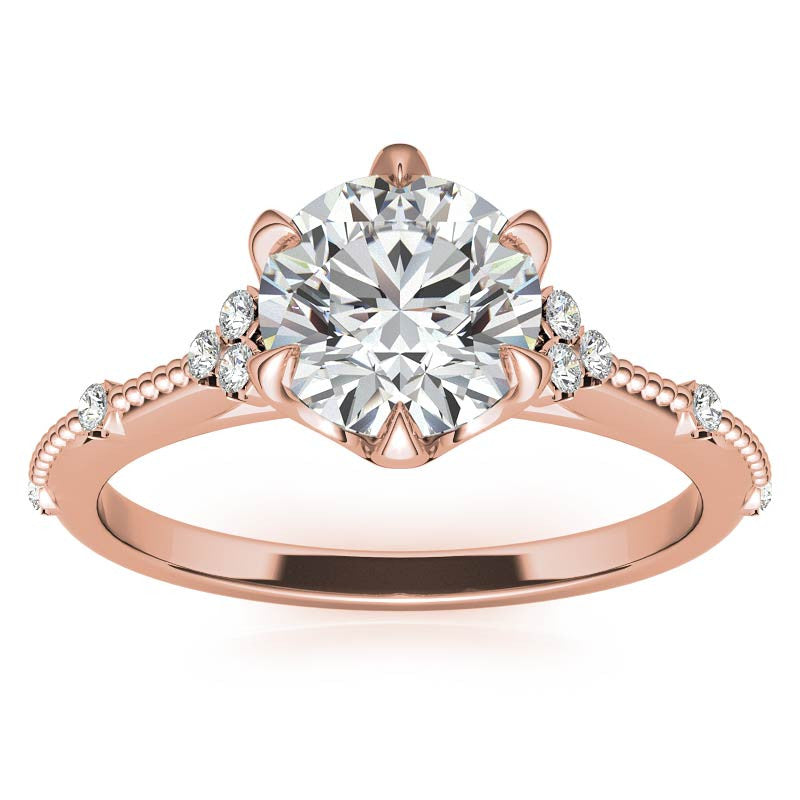Round Beaded Floral Moissanite Engagement Ring