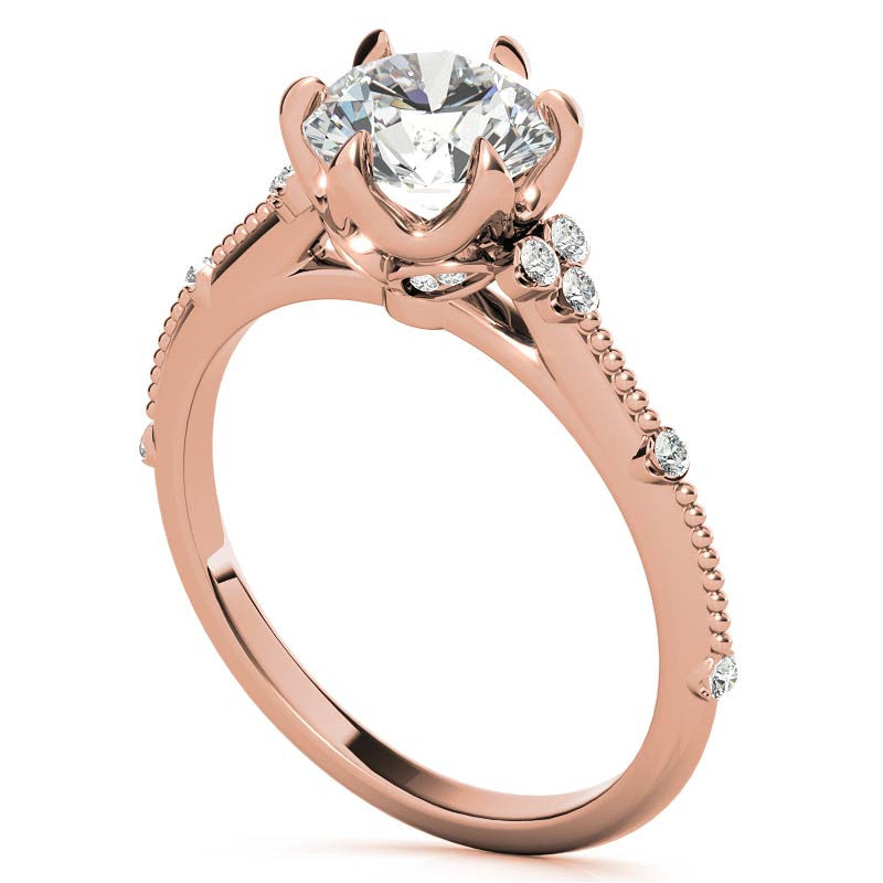 Round Beaded Floral Moissanite Engagement Ring