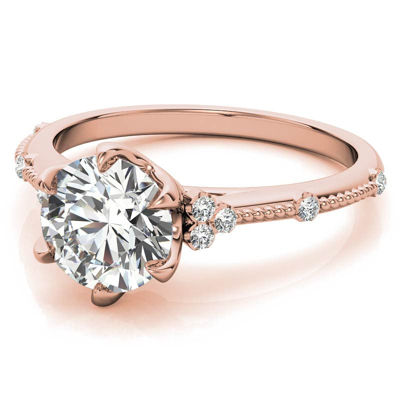 Round Beaded Floral Moissanite Engagement Ring