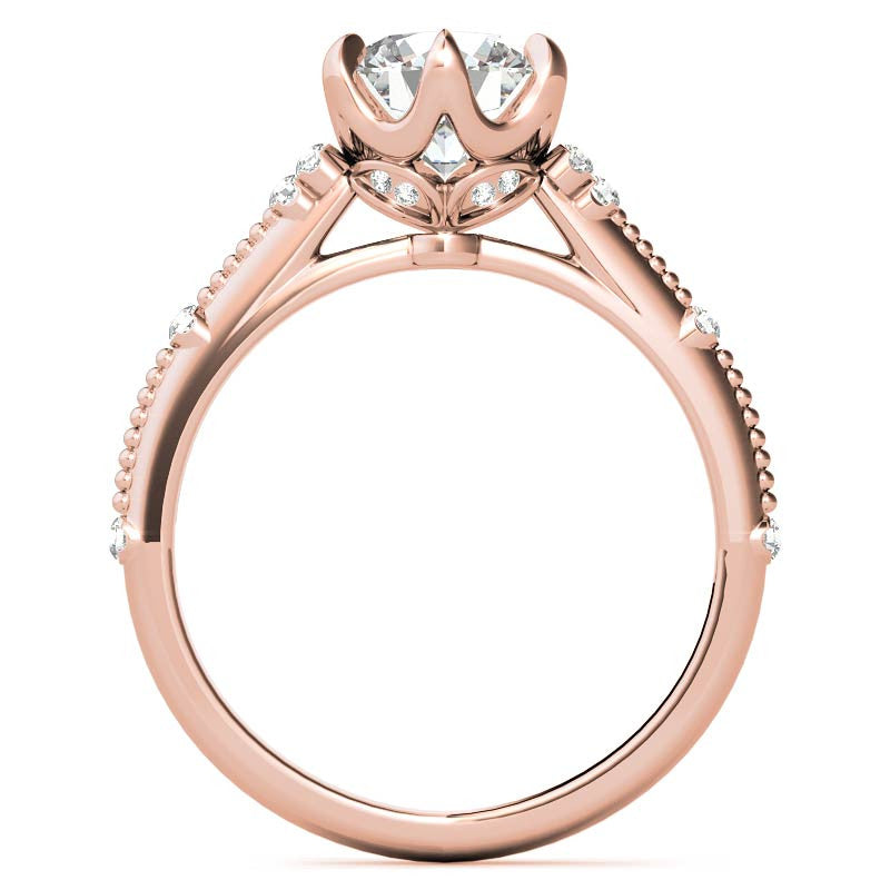 Round Beaded Floral Moissanite Engagement Ring