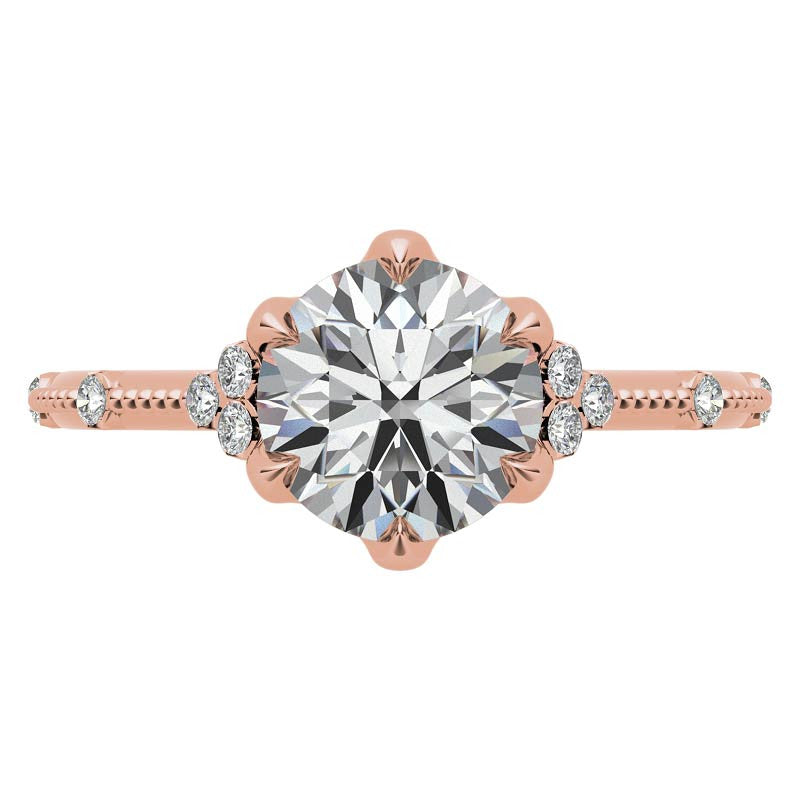 Round Beaded Floral Moissanite Engagement Ring