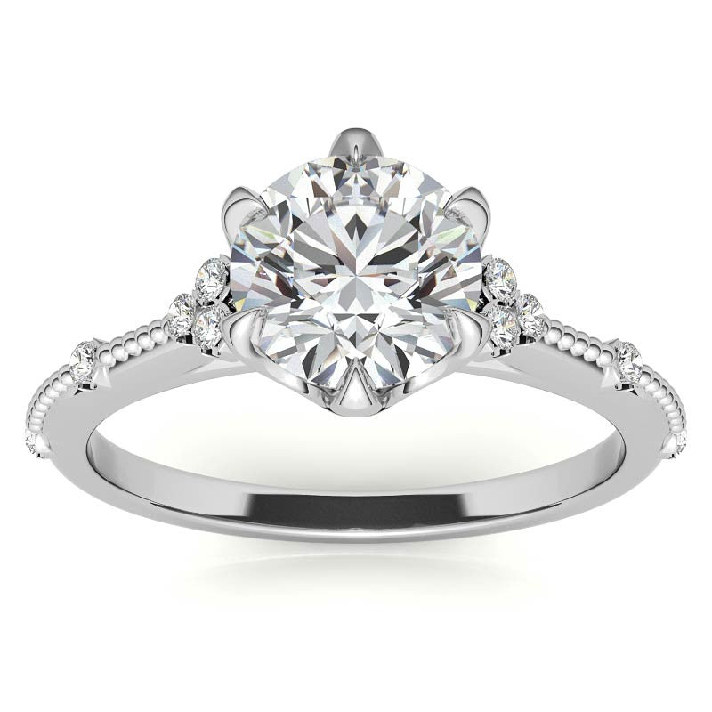 Round Beaded Floral Moissanite Engagement Ring