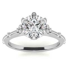 Round Beaded Floral Moissanite Engagement Ring
