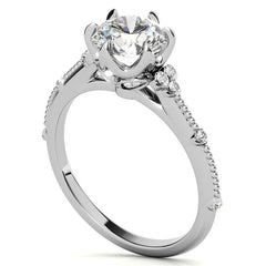 Round Beaded Floral Moissanite Engagement Ring