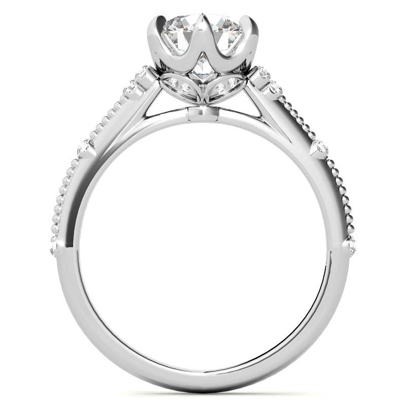 Round Beaded Floral Moissanite Engagement Ring