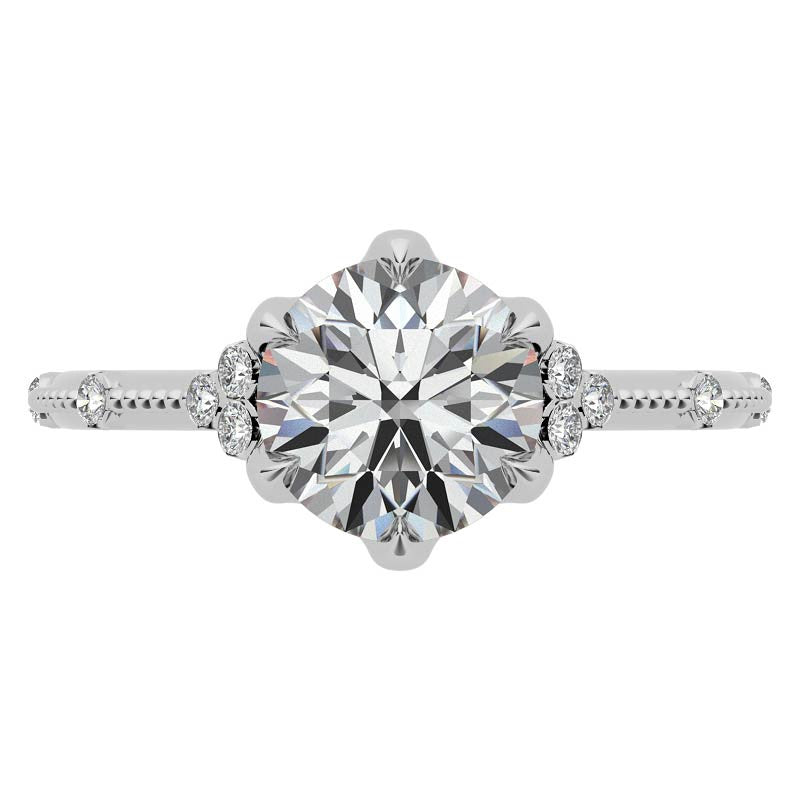 Round Beaded Floral Moissanite Engagement Ring