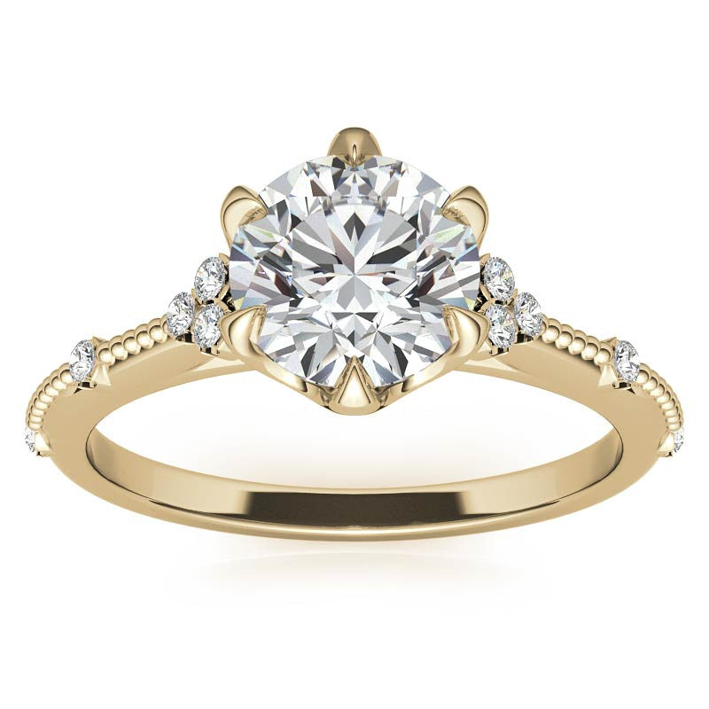 Round Beaded Floral Moissanite Engagement Ring