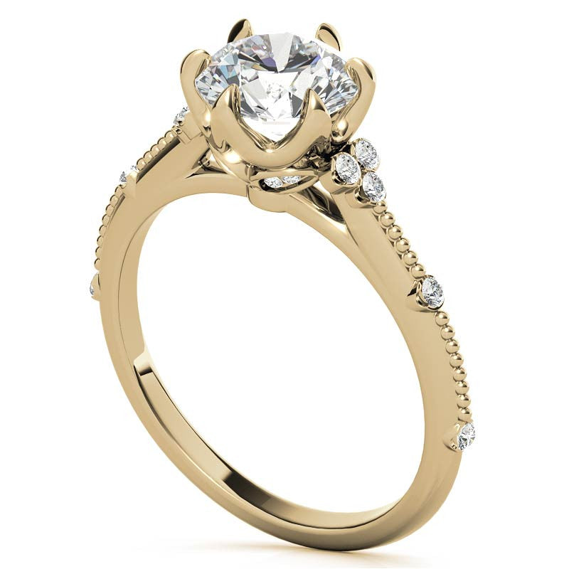 Round Beaded Floral Moissanite Engagement Ring