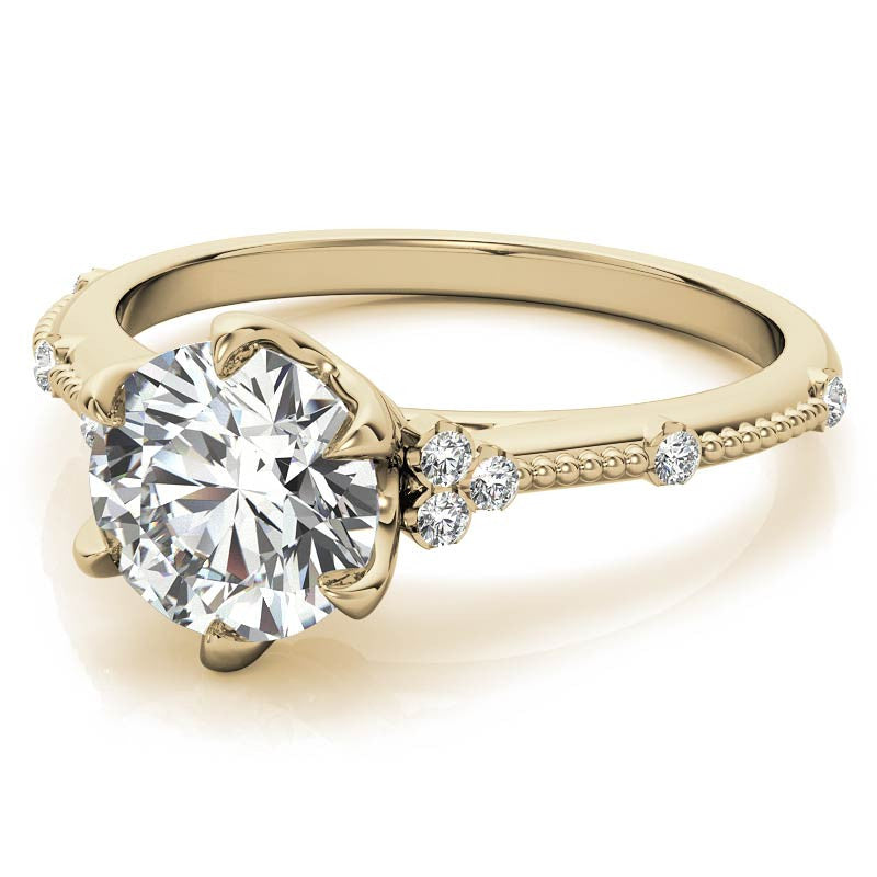 Round Beaded Floral Moissanite Engagement Ring