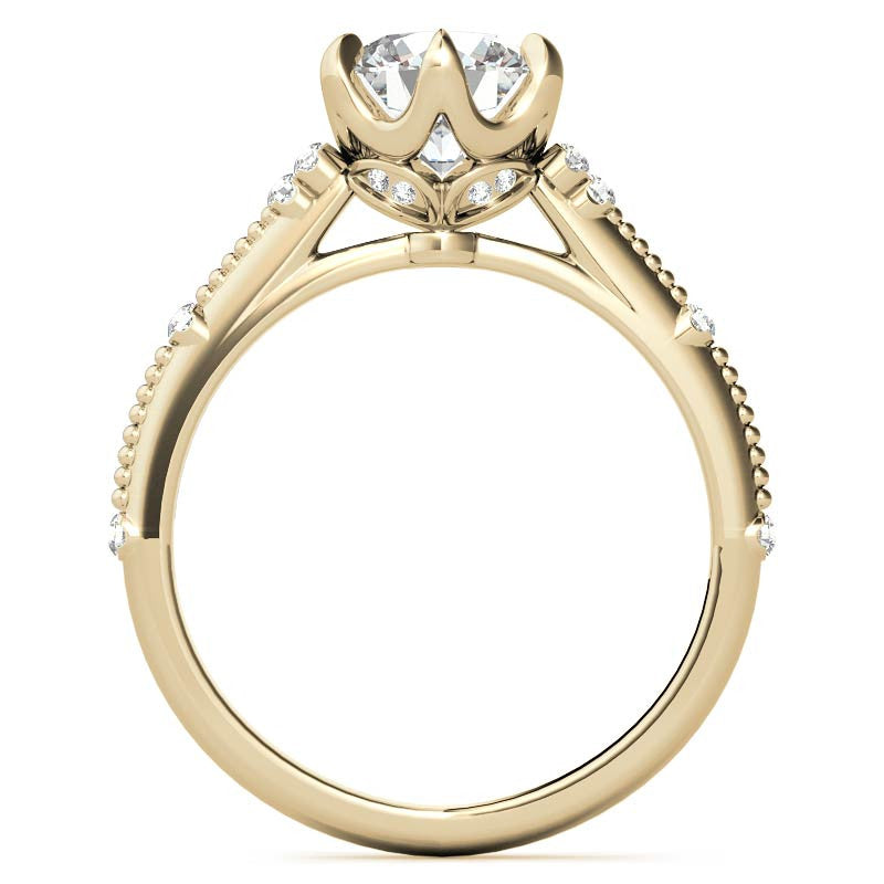 Round Beaded Floral Moissanite Engagement Ring