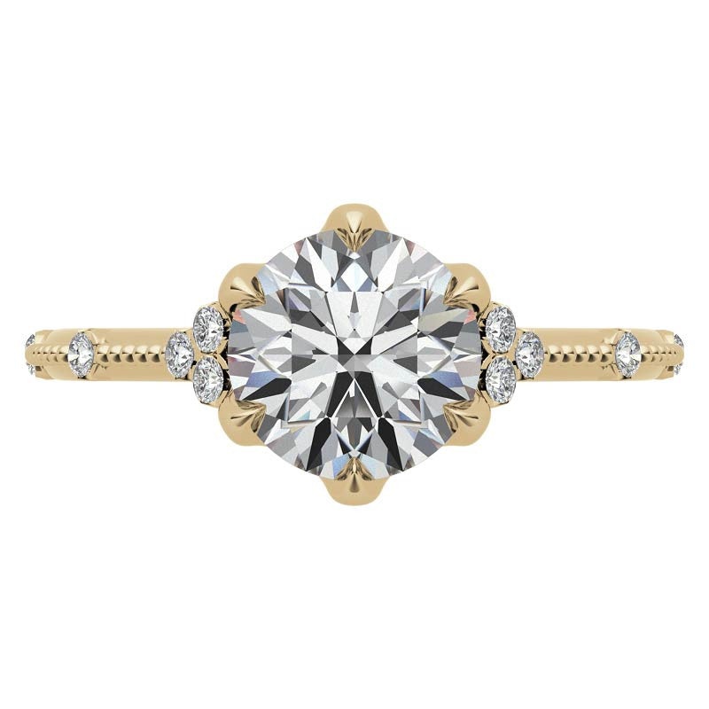 Round Beaded Floral Moissanite Engagement Ring