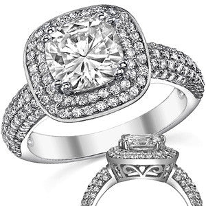 Cushion Cut Halo Moissanite Engagement Ring