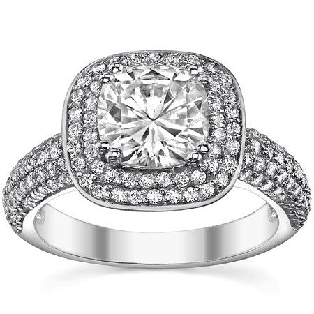 Cushion Cut Halo Moissanite Engagement Ring