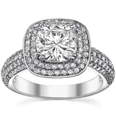 Cushion Cut Halo Moissanite Engagement Ring