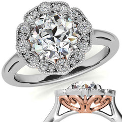 Round Scalloped Halo Moissanite Cathedral Engagement Ring
