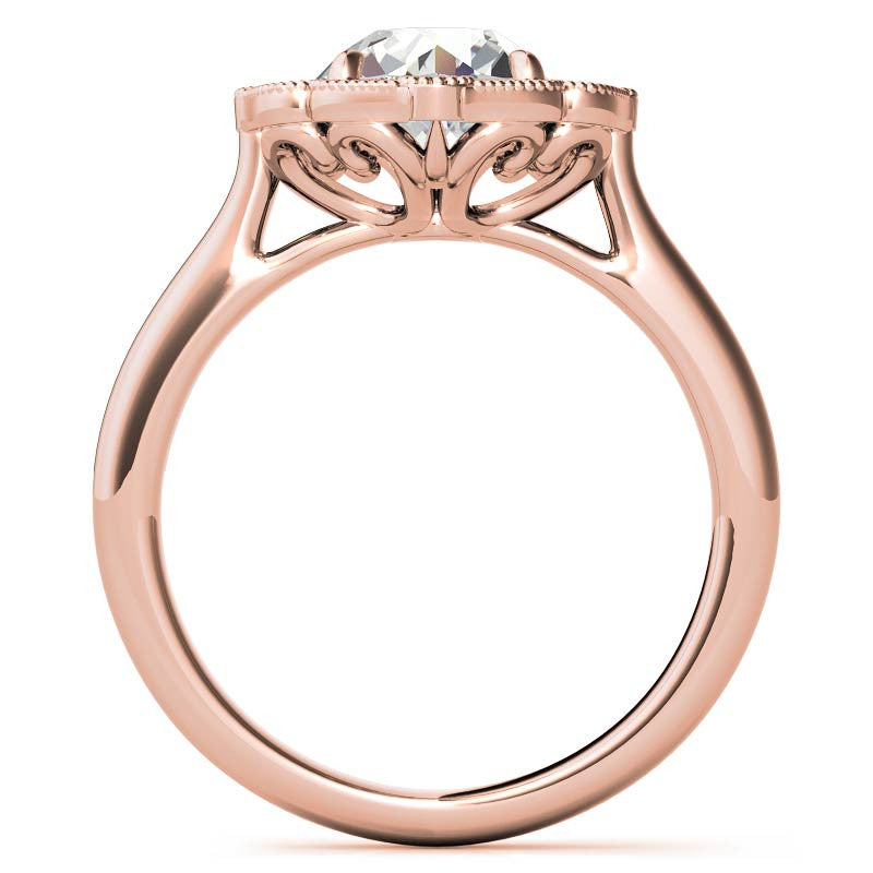 Round Scalloped Halo Moissanite Cathedral Engagement Ring