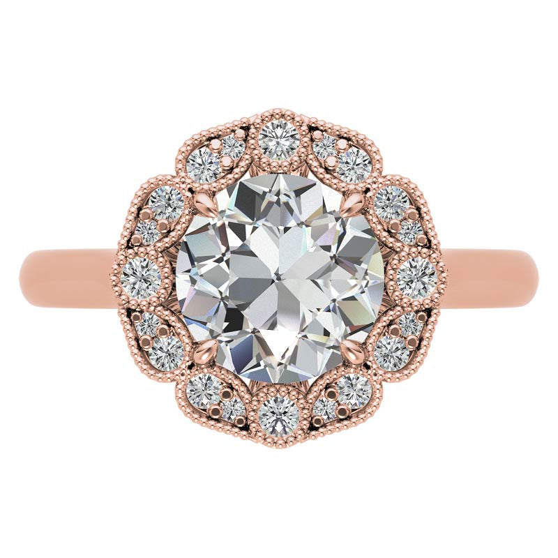 Round Scalloped Halo Moissanite Cathedral Engagement Ring