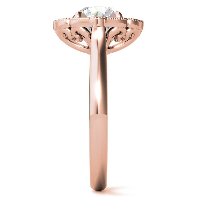 Round Scalloped Halo Moissanite Cathedral Engagement Ring