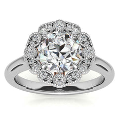 Round Scalloped Halo Moissanite Cathedral Engagement Ring