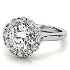 Round Scalloped Halo Moissanite Cathedral Engagement Ring
