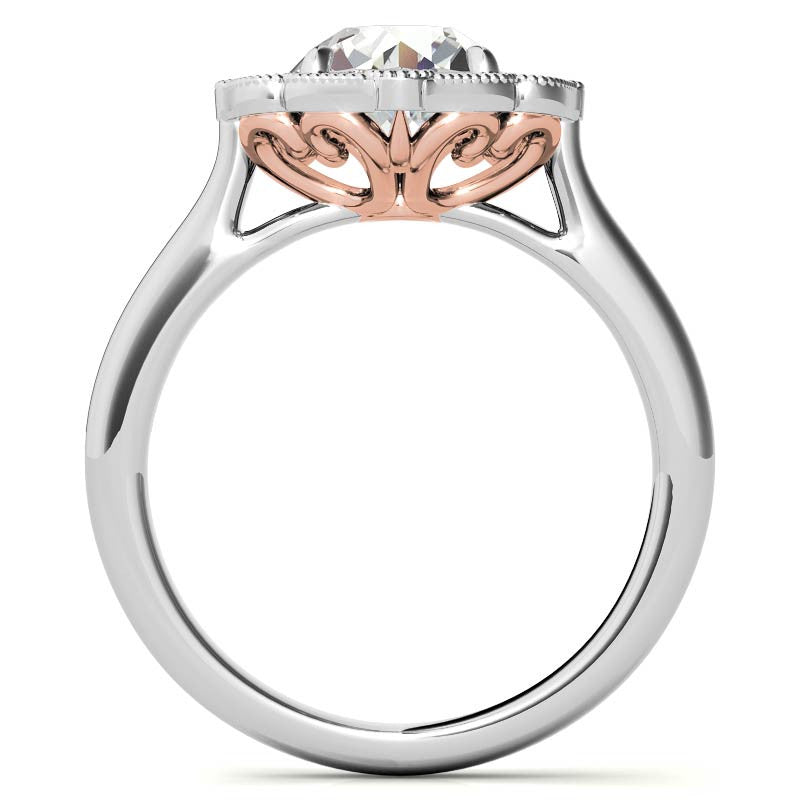 Round Scalloped Halo Moissanite Cathedral Engagement Ring