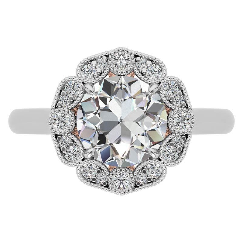 Round Scalloped Halo Moissanite Cathedral Engagement Ring