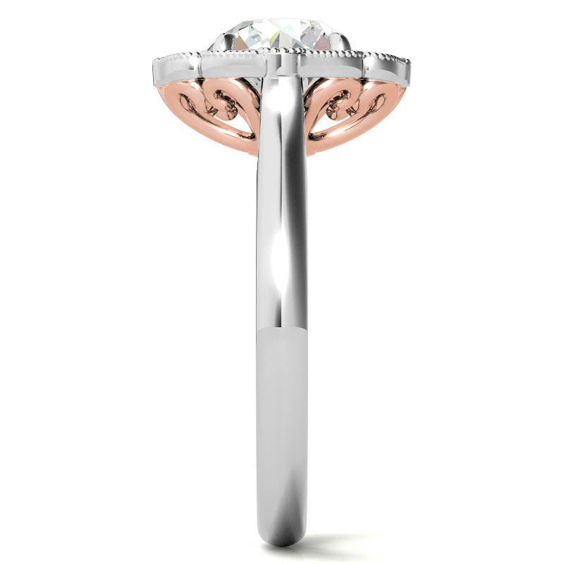 Round Scalloped Halo Moissanite Cathedral Engagement Ring