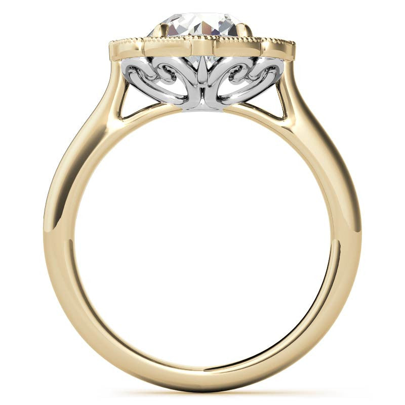 Round Scalloped Halo Moissanite Cathedral Engagement Ring
