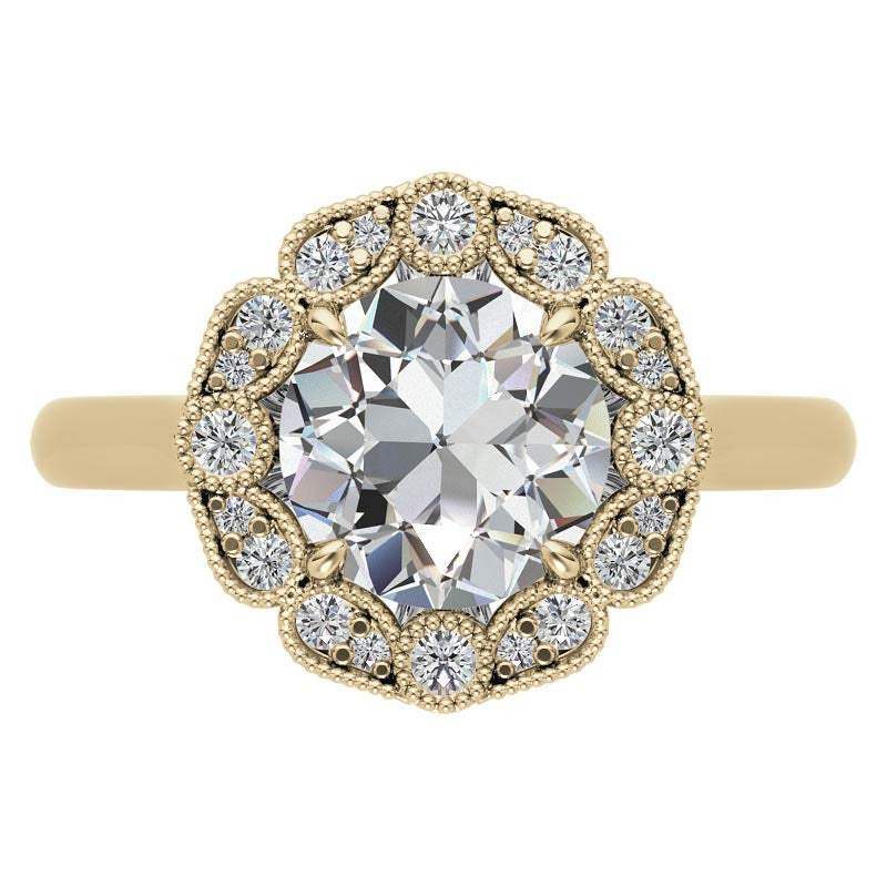 Round Scalloped Halo Moissanite Cathedral Engagement Ring