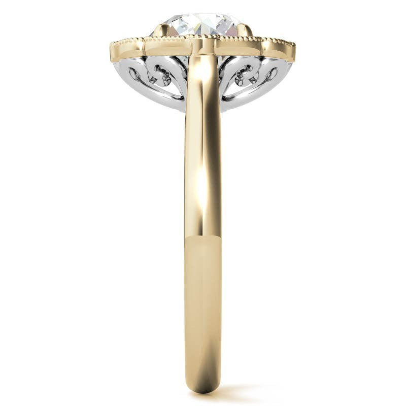 Round Scalloped Halo Moissanite Cathedral Engagement Ring