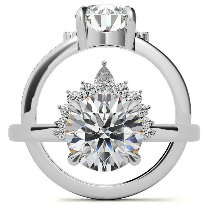 Round and Pear Accented Half Halo Moissanite Engagement Ring