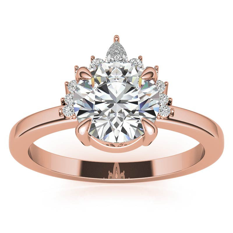 Round and Pear Accented Half Halo Moissanite Engagement Ring